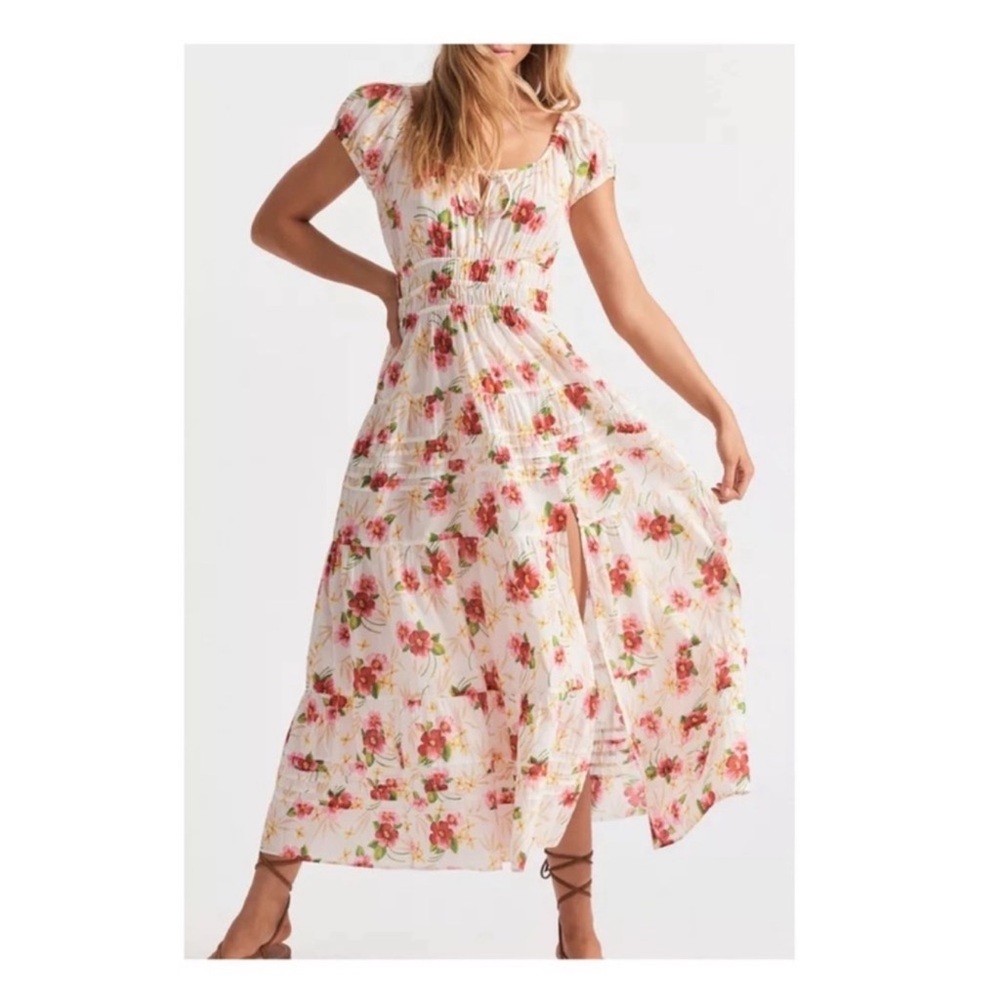 New! LoveShackFancy Magdalene Floral Ruffle Cotton Midi Dress in Pink Hibiscus - Picture 6 of 16